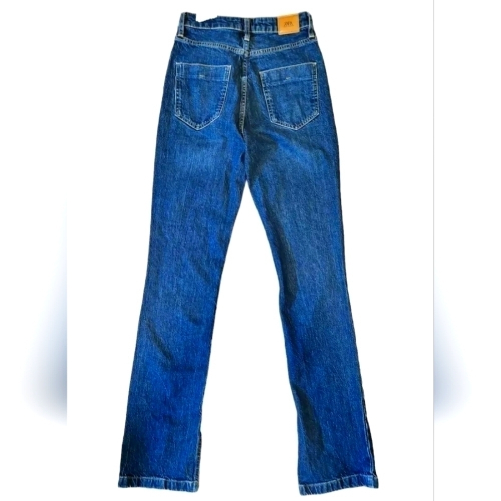 ZARA Medium Wash High Rise SLIM FLARE Leg Jeans Split Hem Sz US 2 - Picture 5 of 6